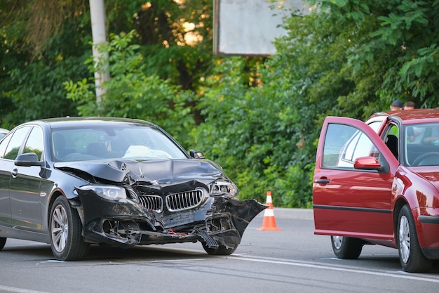 Damaged car after an accident caused by another car.