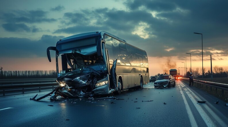 Bus accident claims in a highway in Los Angeles.